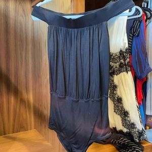 Olivaceous (M) off shoulder black bodysuit. New.